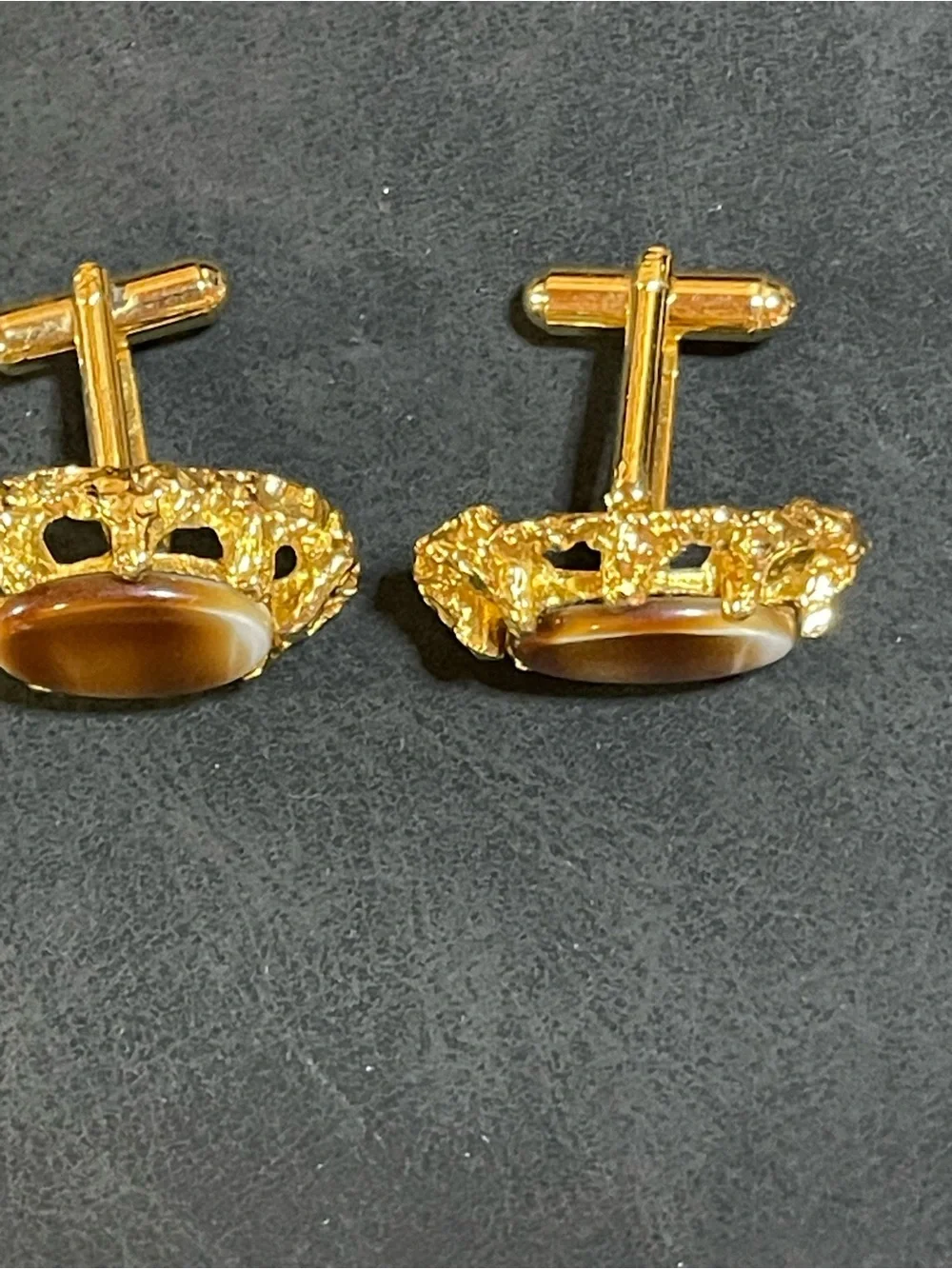Pristine Vintage Condition/ Plated Gold-Tone Nugget Style Cabochon Cufflinks